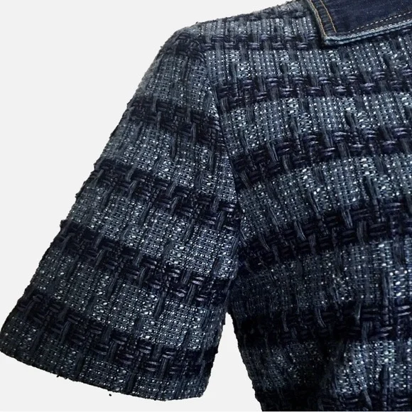 Jason Wu NWT blue tweed with contrasting denim zipper front Mini Dress size L - Picture 9 of 16